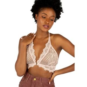 Mia Joy Joyfolie Svetlana Lace Bralette Pink Halter Neck Scalloped Trim XS NIP